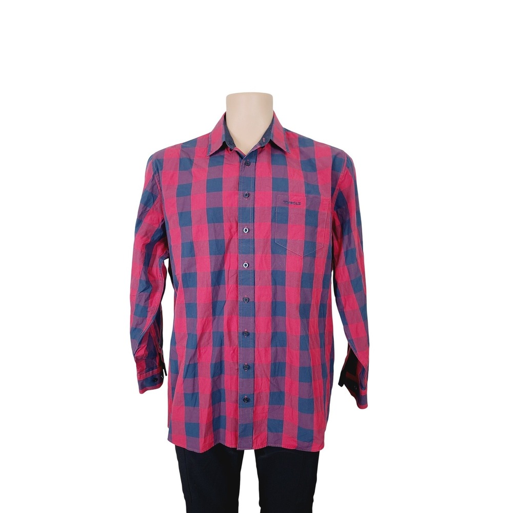 Pringle of Scotland Classic Button-down, Plaid Shirt Men, Size XXL, Red/Blue.